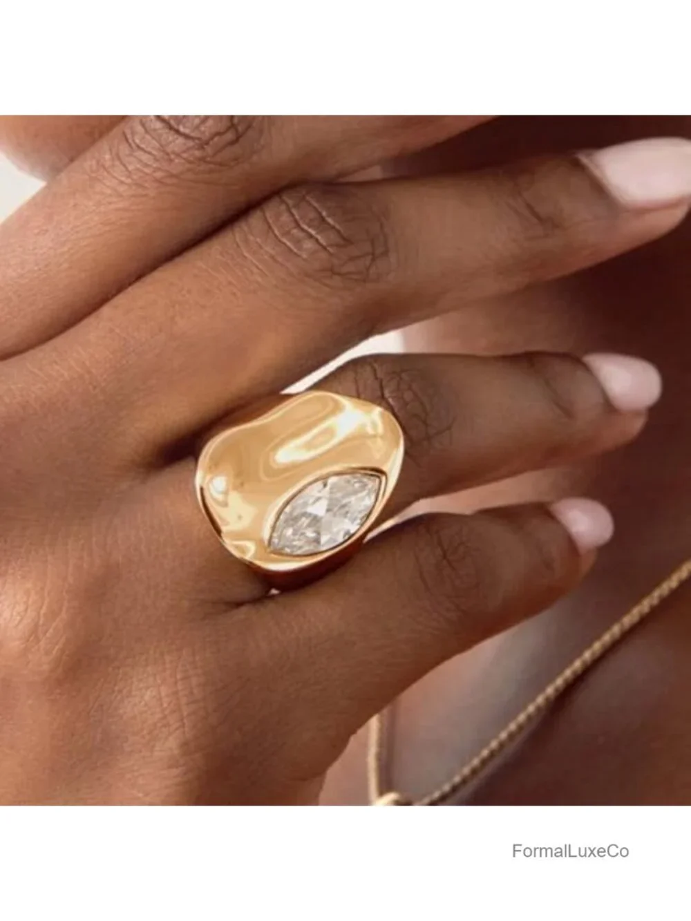 18k Gold Plated Statement Ring for Women, Crystal Ring, Size 7, Bold Jewelry